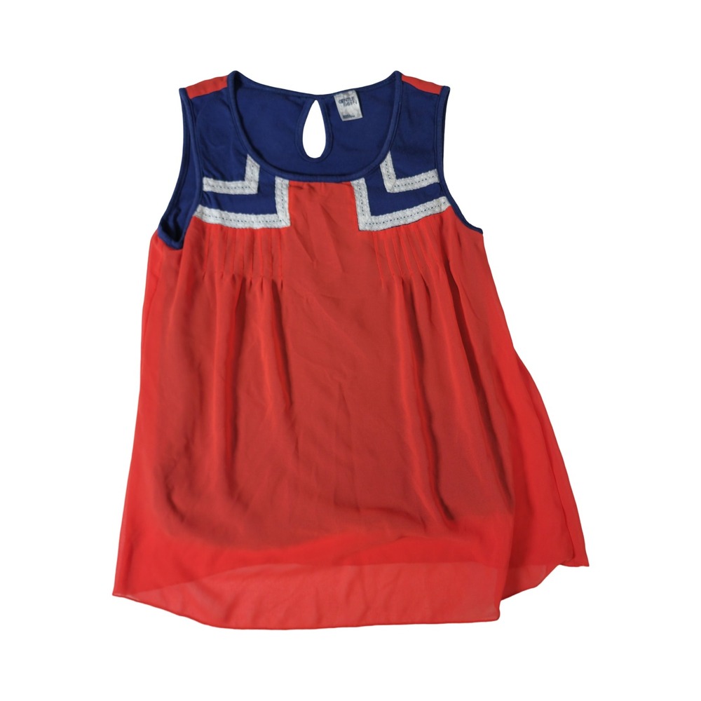 Gentle Fawn Womens‎ Red Blue Colorblock Lace Trim Chiffon Tank Top Small